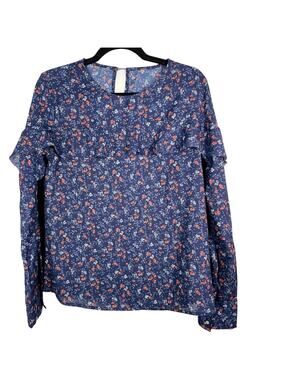 Abercrombie & Fitch, Size Small, Navy & Pink Floral Blouse, Keyhole Back, Flaw